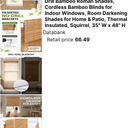 LazBlinds 100% Blackout No Drill Bamboo Roman Shades, Cordless Bamboo Blinds for Indoor Windows, Room Darkening Shades for Home & Patio, Thermal Insulated, Squirrel, 20" W x 48" H