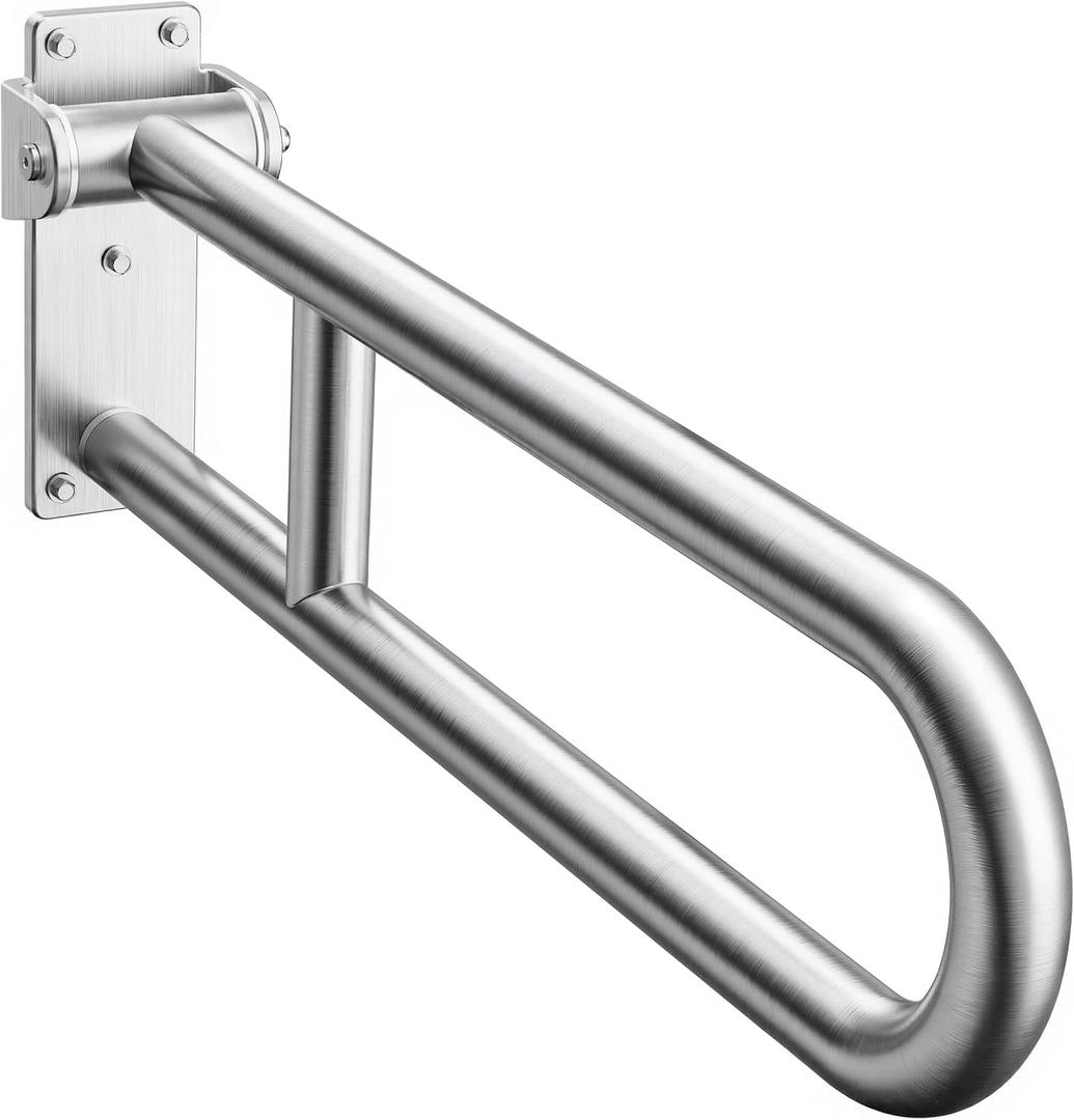 Toilet Grab Bar, Flip Up Foldable Bathroom Safety Handrail, Wall Mounted 304 Stainless Steel Support Rail for Elderly Seniors Handicap Toilet Assistance（24inch）