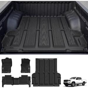 3W Floor Mats & Truck Bed Mat for Nissan Frontier 2025 2024 2023 2022 Crew Cab(NOT for 2nd with Under Seat Speaker), All Weather TPE Custom Fit Car Liner for Frontier