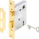 Prime-Line E 2294 Vintage Style Indoor Mortise Lock Assembly Kit  Cast Steel, Brass Plated Finish, Antique Skeleton Key  Backset, 1/4 Max Square Spindle - Reversible Latch Bolt (Single Pack)