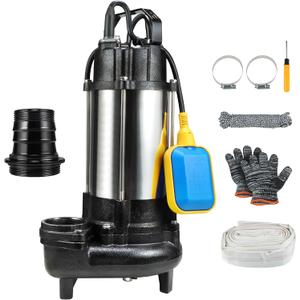 Sewage Grinder Pump, 1HP Submersible Sump Pump, 110V 6400GPH | Stainless Steel Effluent Pumps with Automatic Float Switch, 2'' NPT Discharge for Basement, Sump Basin, Sewage Well