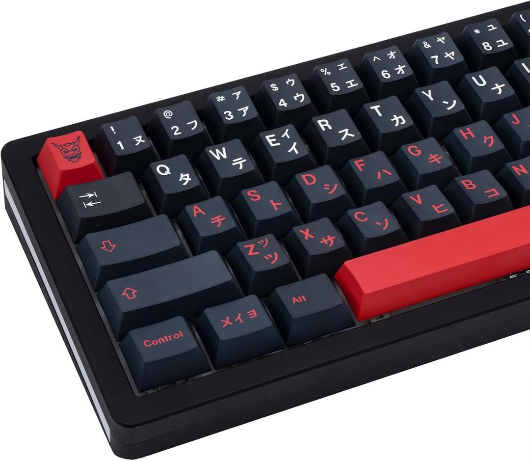129 Keys Red Black Japanese Keycaps, Dye Sublimation PBT Customized KeyCaps, Cherry Profile Keycaps Set for Cherry MX Switches Mechanical Keyboards 61/64/68/84/87/104 (Bushido)