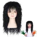 Miss U Hair 80s Wig for Kids Child Long Black Curly Rocker Wig 80s Big Hair Band Cosplay Halloween Wig