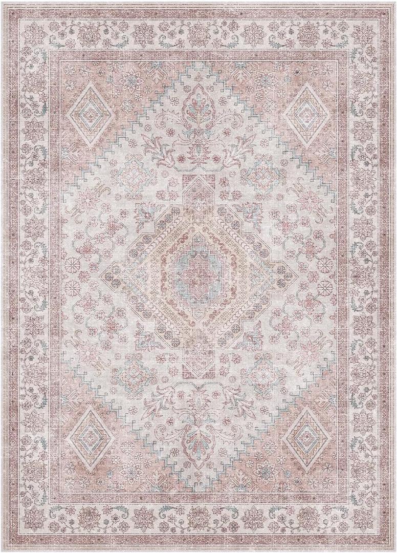 Area Rugs for Living Room, Soft and Non-Slip Machine Washable Folding Rug,Persian Style for Bedrooms, Dining Rooms, Living Rooms, Classrooms, Kitchens, Foyer Corridor (Pink, 6 * 9)
