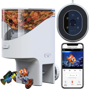 WiFi Automatic Fish Feeder with 2.5K Camera, 2.4/5G Smart App Control, Vacation Feeding Timer, Remote Precision Flake Fish Dispenser, 200ml Moisture-Proof Aquarium Feeder for 10+ Gallon Tanks