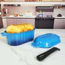 Dutch Oven Enameled Cast Iron Bread Pan with Lid Sourdough Loaf Pans for Baking Bread Large Heavy Oval Bread Dutch Oven with Movable Handle 4 Qt Blue Dishwasher Safe
