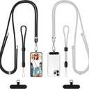 SS Cell Phone Lanyard, 2 Pack Adjustable Phone Lanyard Crossbody Neck Strap & 2 Phone Wrist Strap with 2 Phone Tether Patches for Most Smartphones, Black Grey