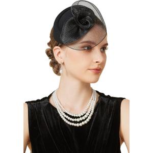 BABEYOND Fascinators Hats for Women - Tea Party Hat Kentucky Fascinator Derby Flower Mesh Pillbox Hat for Bridal Wedding (Black)