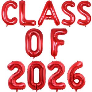 3 x 16 Inch Red Class of 2026 Balloons, Foil Graduation Balloons, Class of 2026 Graduation Party Decorations Supplies