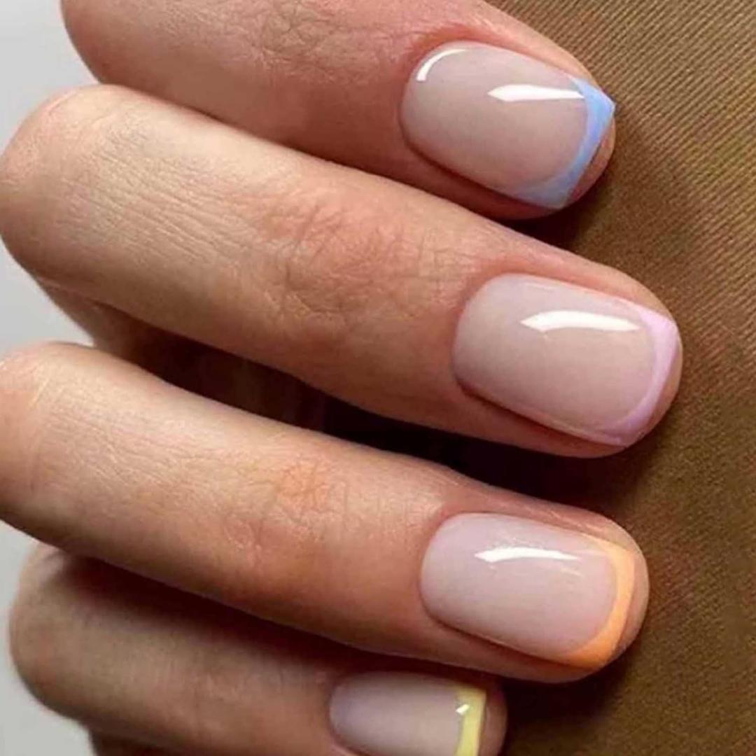 Square Press on Nails Short Fake Nails French Acrylic Full Cover False Nails for Women and Girls 24PCS (Multicolour)