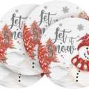 Artoid Mode Red Winter Snowman Vinyl Round Placemats Set of 4, 14 Inch Washable Non-Slip Woven Plastic Table Mats for Party Kitchen Dining Decor