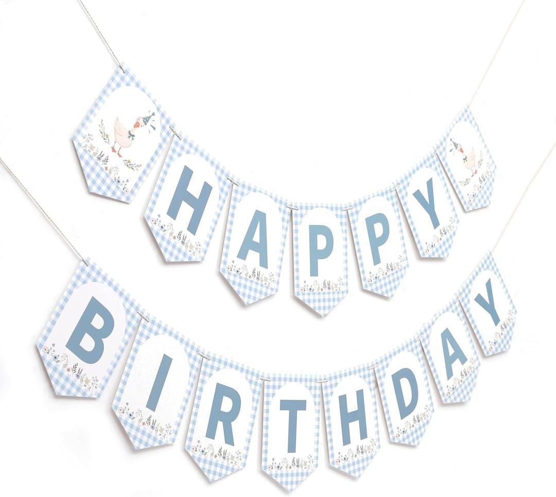 One Silly Goose Happy Birthday Banner- Goose 1st party Decorations, Blue Happy Birthday Banner, Lawn Party Decorations Photo Prop