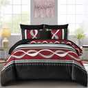 Anibedding Burgundy Comforter Set Queen Size, 8 Pieces Striped Bed in a Bag, Patchwork Comforter with Sheets Set Soft Microfiber Boho Bedding Sets(90"x90")