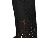 Cicy Bell Womens Hollow Out Maxi Skirts Summer High Waisted Boho Fringe Hem Long Skirt (Black, M)