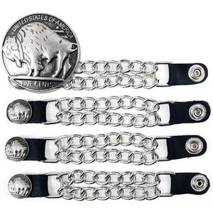 Milwaukee Leather 5 Cent Buffalo Medallion Vest Extender - Double Chrome Chains Genuine Leather 6.5" Extension 4-PCS MLA6009SET - 4 Inch