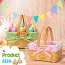 4 Pcs Easter Basket with Double Folding Handles and Gingham Liner Empty Natural Woven Woodchip Picnic Bamboo Handmade Woven Eggs Basket for Picnic, Gift Packing, Storage (Pure)