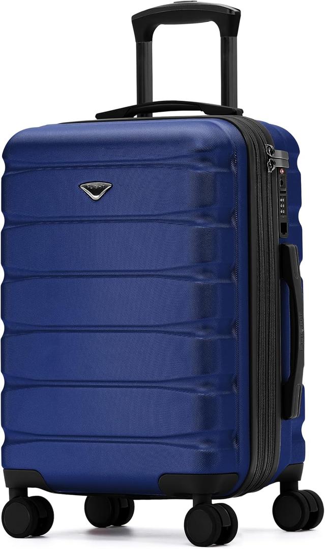 Flight Knight 22x14x9" Expandable Carry On Suitcase Hardside TSA Lock USB C Port Lightweight Luggage Silent Double Spinner Wheels Maximum Overhead Carry-On Bag For American & United Approved Airlines