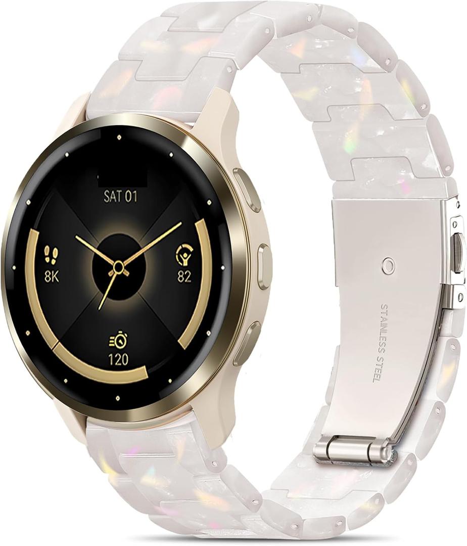 Compatible with Garmin Venu 3s Watch Band Resin, 18mm Strap Compatible for Garmin Venu 4s 41mm/Venu 2s/Forerunner 265s/255s/Vivoactive 4s Wristband Bracelet Replacement with Stainless Steel Buckle (Aurora White)