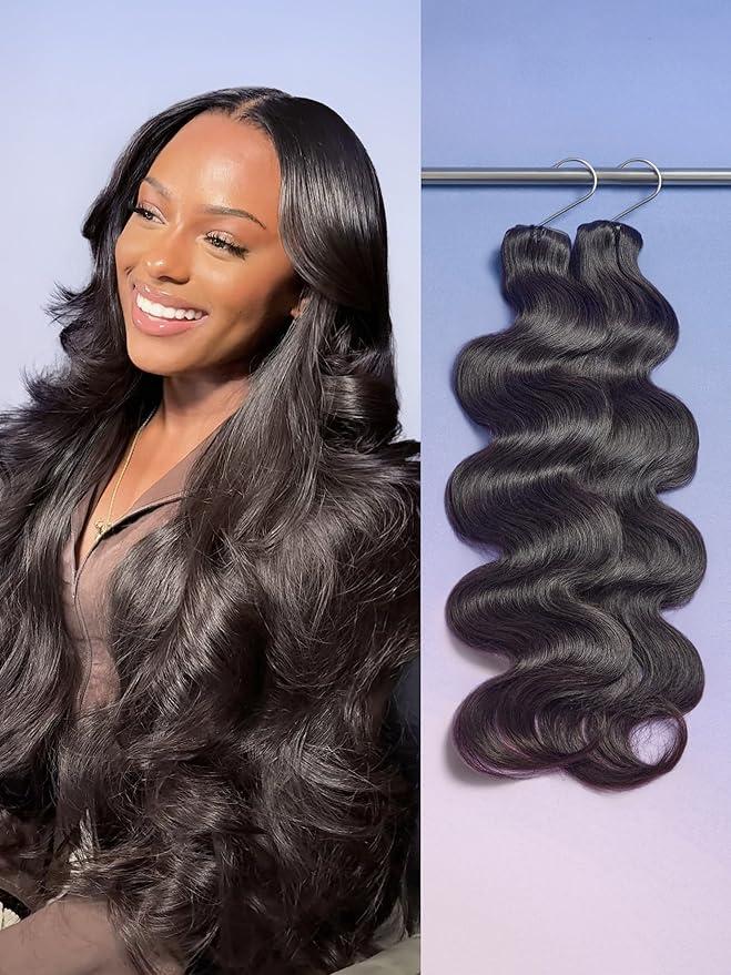 LUVME Invisible Clip in Hair Extensions,24 Inch 2 Pack 220g 12pcs Body Wave Invisible Clip ins Hair Extensions Human Hair Natural Black Hair for Women