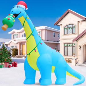 COMIN 10ft Christmas Inflatables Outdoor Decorations, Blow Up Dinosaur Christmas Tree Inflatable with Built-in LEDs for Christmas Indoor Outdoor Yard Lawn Garden Decorations