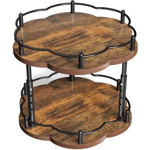 Lazy Susan Spice Rack Organization for Cabinet - 2 Tier Adjustable Height Lazy Turntable Spice Organizer for Kitchen Countertop & Pantry, Wood 10 Inch Seasoning Storage, Black