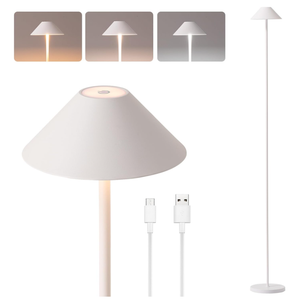 Rechargeable Floor Lamp for Indoor/Outdoor, Cordless Tall Standing Lamp with 3 Color Temps & Dimmable, IP43 Waterproof, Adjustable Height 1659 Inch, LED Floor Lamp for Living Room,Patio(White)