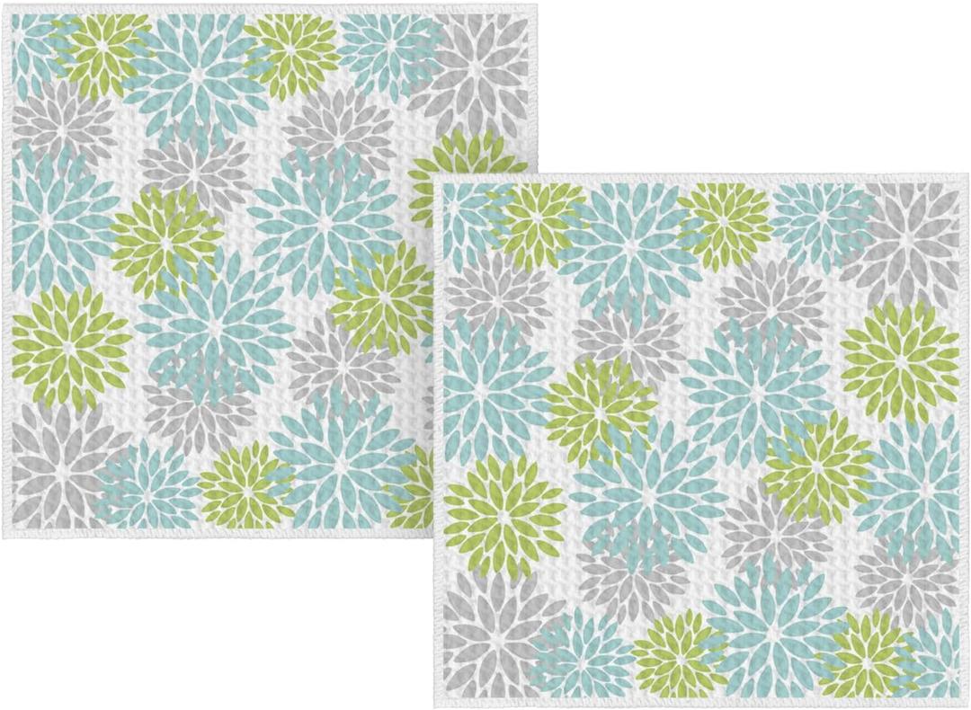 2 x Artoid Mode Light Blue Dahlia Floral Kitchen Dish Cloths, 12x12 Inch Quick Dry Microfiber Dishcloths for Kitchen Premium Dish Rags Set of 2