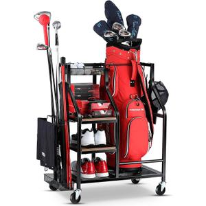 FHXZH Golf Bags Storage Garage Organizer- Golf Bag Stand for Golf Bags, Clubs, Balls, Golf Equipment Accessories, Golf Bag Storage Rack with Wheels for Garage, Club, Basement