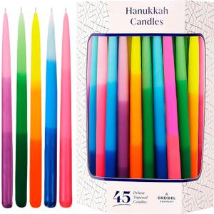 The Dreidel Company Dripless Deluxe Tapered Hanukkah Candles, Multicolored 3-Tone Pastel Decorations, 45 Menorah Candles for All 8 Nights of Chanukah 1-Hour Burn Time