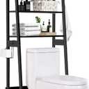 MallKing Over The Toilet Storage, Wooden 3-Tier Over-The-Toilet Rack Bathroom Space Saver Organizer, Freestanding Above Toilet with Toilet Paper Holder and Hooks (Black), 25.59W*11.02D*61.42H