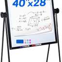 40"x28" U Stand Double Sided Magnetic Dry Erase Board Easel Stand, Whiteboard with Flipchart Paper Pad (25 Sheets)- Height Adjustable Standing Whiteboard for Modern Home Office, Homeschool & Studio (Black)