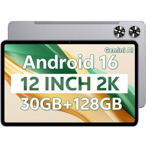 SVITOO 12 Inch Tablet, Android 16 Tablet 12 Inch Large Screen 2K Display, Octa-Core, 30GB RAM 128GB Storage 1TB Expandable, 13MP Dual Camera, 8800mAh, GPS, Dual Speakers, Face Unlock (Gray)