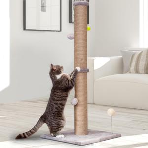 Tall Cat Scratching Post 36 inch Large Cat Scratch Post for Indoor Cats with Durable Natural Sisal Rope Scratcher Post Tree Kitten Interactive Toy-Gray