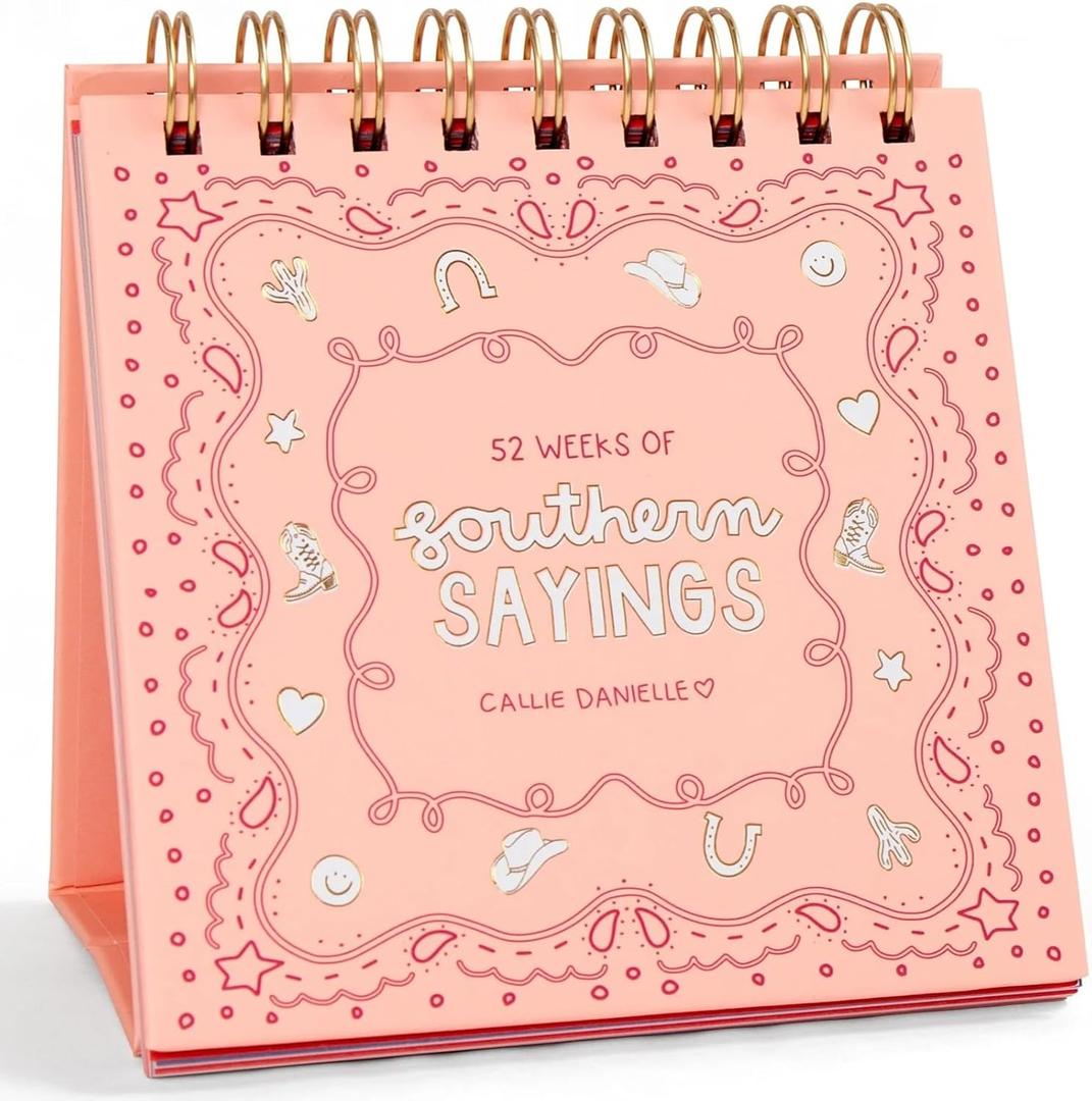 52 Weeks of Southern Sayings Flip Calendar for Desk by Callie Danielle, Aesthetic Cute Pink Desk Accessories, Motivational Decor, Fun Thoughtful Inspirational Gifts for Women