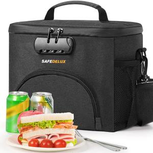 Lunch Bag with Combination Lock, Lunch Box for Men Women, Adjustable Shoulder Strap & Leakproof Soft Cooler for Commute, Travel & Gym, Large
