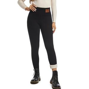 PUXODA Women Sherpa Lined Leggings Soft Clouds Fleece Tights Winter Warm Thermal Thick Cashmere Pants High Waist, Small, Black 