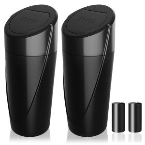 Car Trash Can Bin with Lid - Pack of 2 Garbage Can Cup Holder - Black Mini Leakproof Vehicle Trash Bin with 40pcs Trash Bags - Car Organizers and Storage for Front Back Seat Accessories
