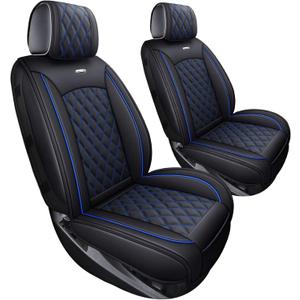 Aierxuan Chevy Silverado GMC Sierra Car Seat Covers Pickup Trail Boss Z71 Custom Fit 2007-2025 1500 2500HD 3500HD Crew Double Extended Cab Waterproof Leather Cushions (2 PCS Front, Black-Blue)