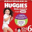 Huggies Size 6 Baby Diapers, Little Movers HuggFit 360° Baby Diapers with 360° Waistband, Size 6 (35+ lbs), 104 Count (2 Packs of 52), Packaging May Vary