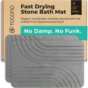 TOSORO - Stone Bath Mat Diatomaceous Earth Shower Mat Non-Slip Super Absorbent Diatomite Stone Bath Mats for Bathroom Floor Quick Drying Natural Easy to Clean (23.5 x 15) - Graphite, 2pcs