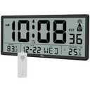 WallarGe Atomic Clock with Indoor Outdoor Temperature - Easy to Read - Self Setting, 14.5'' Jumbo Auto Set Digital Wall Clock Battery Operated