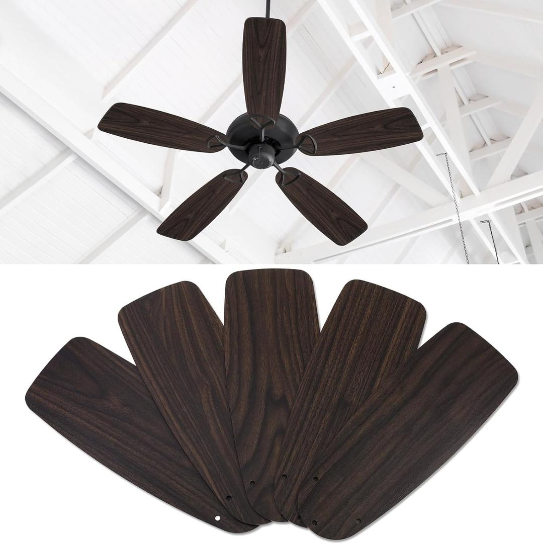 Kittmip 5 Pack Replacement Fan Blades for 42"/52" Ceiling Fan Waterproof Blades Replacement for Broken Substitution Replacing Summer(Black Walnut, 42")