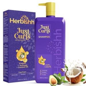 Herbishh Just Curls Shampoo For Curly Hair With Coconut Oil (16.91 Fl Oz), Hydrating & Moisturizing Formula For Wavy, Coily, Curly Hair, Detangling, Vegan Curl Enhancing Shampoo Para Cabello Rizado