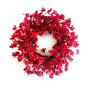 Spring Wreath for Front Door, 24 Inch Spring Red Forsythia Wreath Blossom Cluster Flower Farmhouse Wreath on Grapevine for Front Door Wall Window Decoration Home Decor Festival Celebration