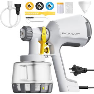 InoKraft Paint Sprayer, 600w HVLP Sprayer Includes 3 Patterns & Whole Cleaning kit for House Painting, Furniture, Cabinets, Compatible with Stains and Latex Paints,1200ml (White Gray)