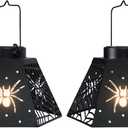 WONDER GARDEN Halloween Lantern Lights, 2 Pack Solar Hanging Spider Wed Lights, Metal Decorative Light for Outdoor Porch Yard Garden Tree Decor