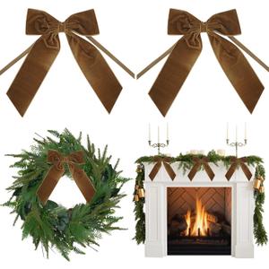 AIMUDI Brown Velvet Bows 7" Premade Velvet Bows Christmas Bows for Gift Wrapping, Holiday Crafts, Wreaths, Garlands, Staircase, Christmas Trees, Home Outdoor Decor Fall Christmas Decorations, 2 PCs