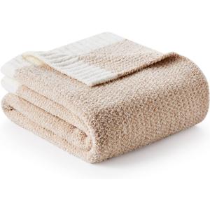 Snuggle Sac Heather Throw Blanket for Couch, Reversible Super Soft Blankets Warm Cozy Knit Fuzzy Plush Lightweight for Sofa, Bed, Camping, Picnic (Heather Beige, Throw-XL(50"x 70"))