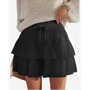 Shorts for Women Ruffled Tiered Pleated Mini Skirts Boho High Waist Flowy Comfy Tennis Golf Skorts,S