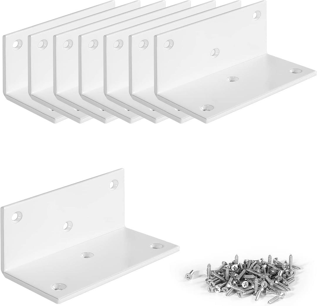 8 PCS Iron 4 Inch L Right Angle Bracket with Screws, 4" x 2" x 2" Metal Joint Bracket 90 Degree Corner Brace for Wood Bookshelf Furniture Cabinet, Thickness 3 mm Heavy Duty White Brackets